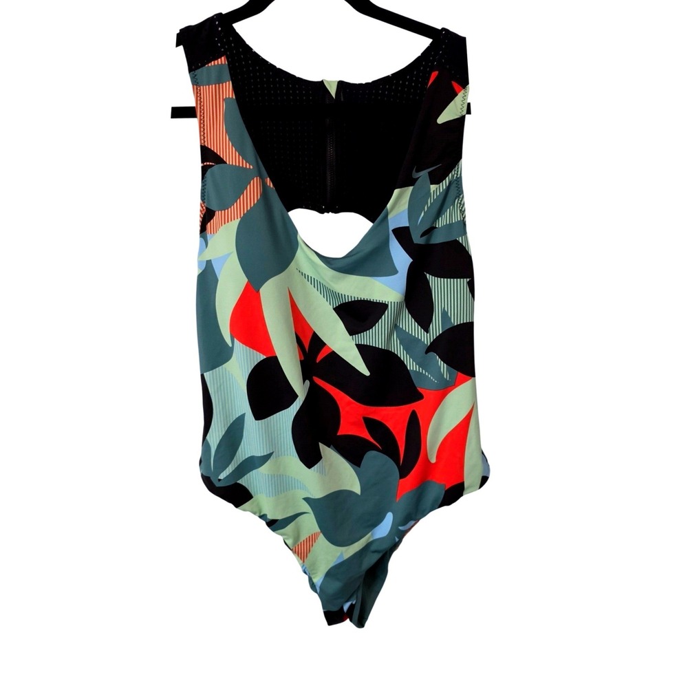 Nike Swim Womens Tropical Floral Mesh Back Zip One Piece Swimsuit XXL NESSE317